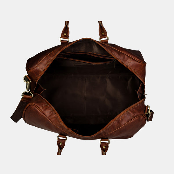 Men Brown Leather Day Travel Weekender Duffle Bag | Finelaer