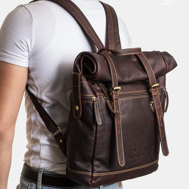 Leather hiking backpack Rolltop