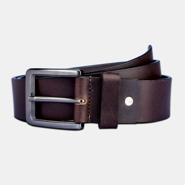 Vintage Designer Dark Brown Leather Belt with Buckle for Men