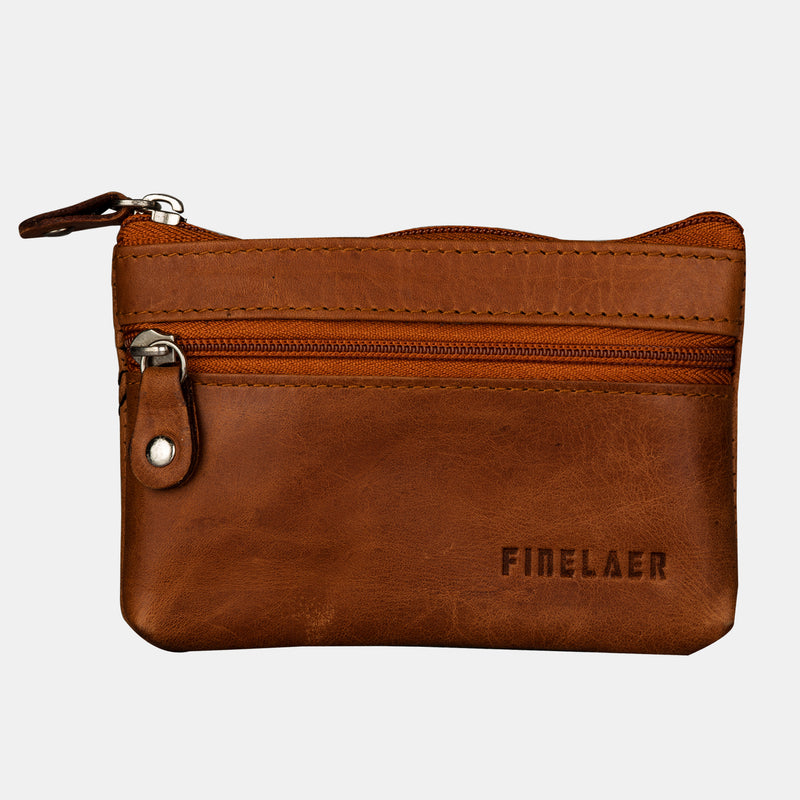 FINELAER Leather Key Coin Pouch for Men & Women - Mini Zippered Holder