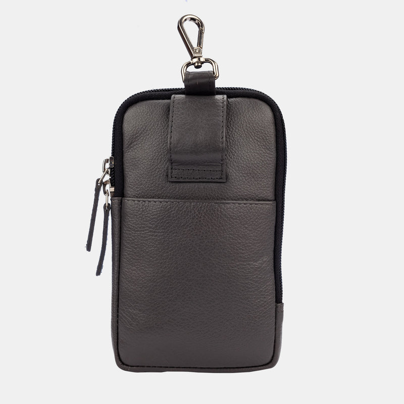 Finelaer Leather Small Zipper Cellphone Mobile Belt Loop Clip Case Pouch  (Black Matte)