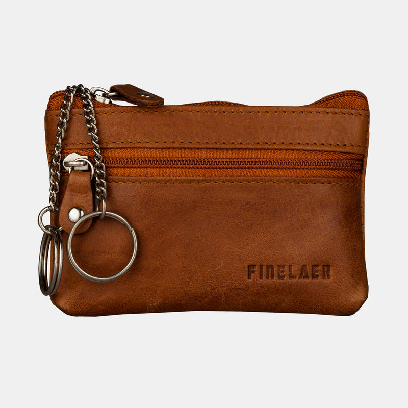 FINELAER Leather Key Coin Pouch for Men & Women - Mini Zippered Holder