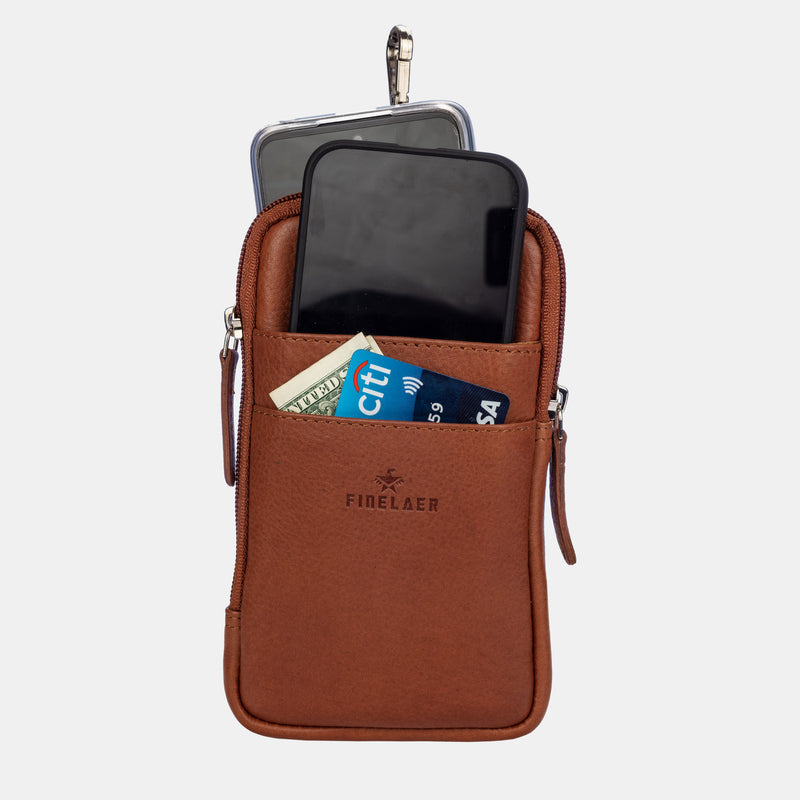 FINELAER Leather Small Zipper Cellphone Mobile Belt Loop Clip Case Pouch