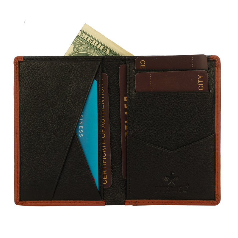 Men's RFID Safe Ultra Slim Leather Bifold Wallet - Real Cowhide, Cash Pocket, Black Striped Design