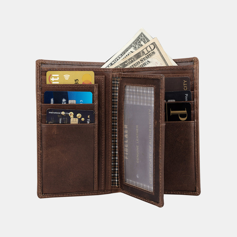 FINELAER Men's Long Leather Bifold Wallet RFID Blocking Slim Design Multiple Card and Cash Slots