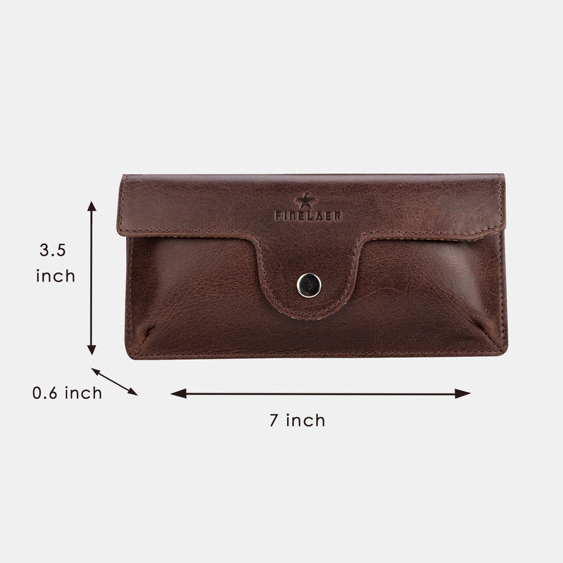 FINELAER Portable Vintage Leather Eye Glass Case Durable Soft Sunglass Travel Pouch Slim Horizontal Case for Women Men (Brown Stag)
