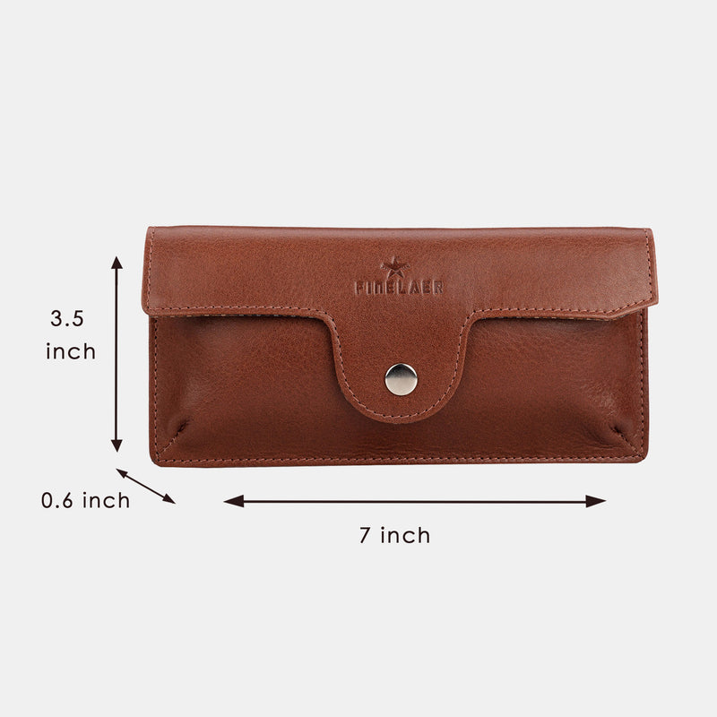 FINELAER Portable Vintage Leather Eye Glass Case Durable Soft Sunglass Travel Pouch Slim Horizontal Case for Women Men (Brown Stag)