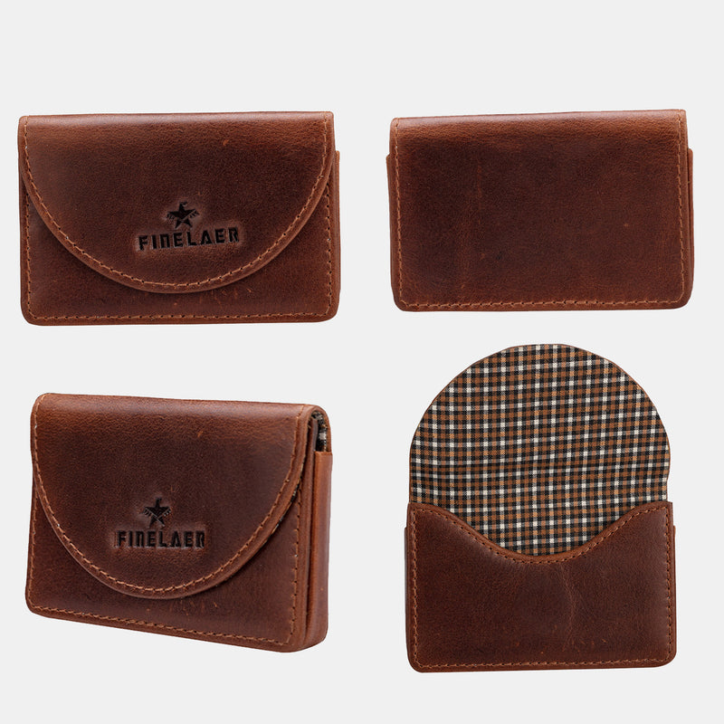 Finelaer Leather Minimalist Card Case Front Pocket Wallet for Men & Women (Dark Brown)
