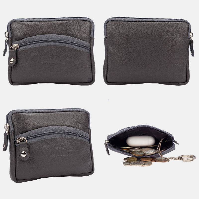 FINELAER Leather Coin Pouch Zipper Closure Compact Design Men Women
