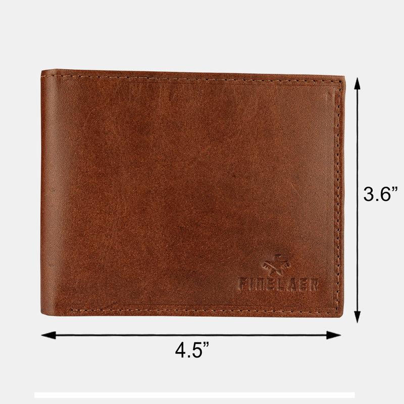 Brown Leather Men Trifold Wallet Slim RFID Blocking with Card Slots