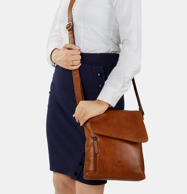Brown Leather Sling  Crossbody Bags For  Women