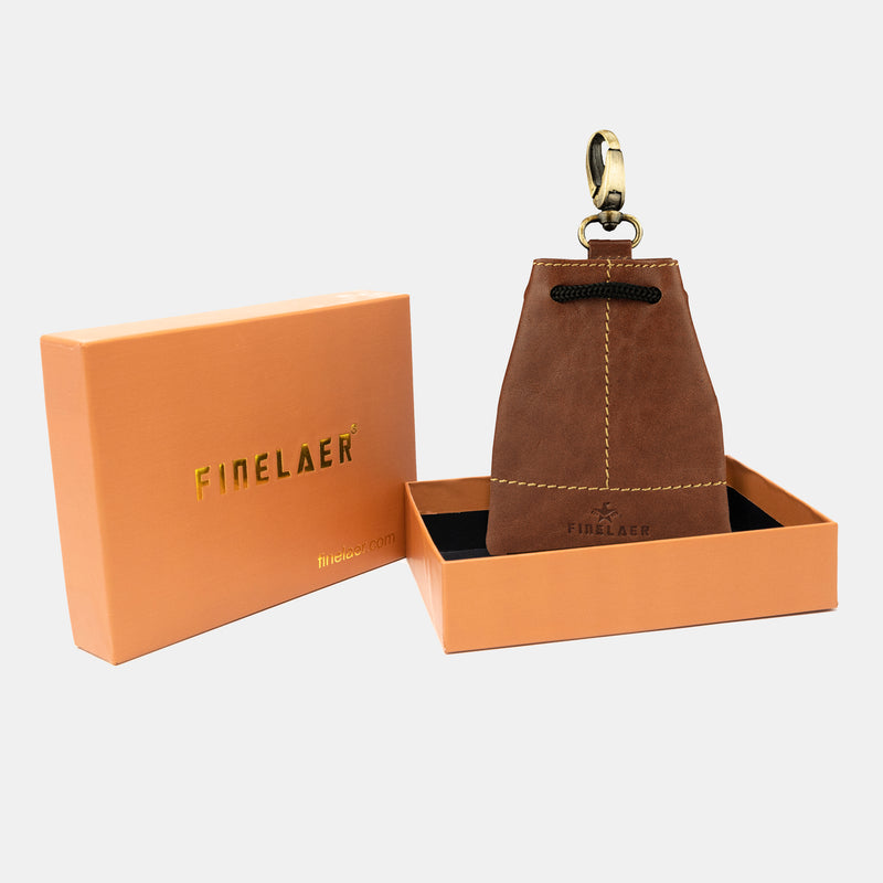 FINELAER Leather Key Coin Pouch for Men & Women Mini Zippered Holder
