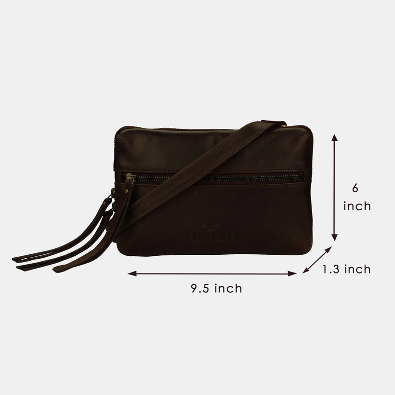 Finelaer Leather Small Women Crossbody Bag Purse with Adjustable Shoulder Strap (Dark Brown)