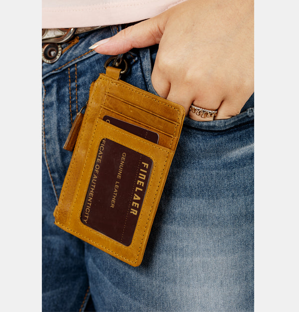 Leather ID Case Card Holder with Coin Pocket
