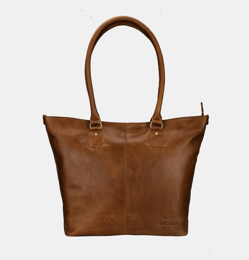 Women Shopper Brown Leather Large Tote Handbag | Finelaer