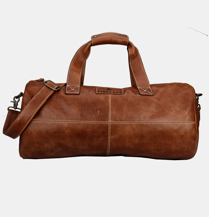 Full Grain Brown Leather Travel Duffle Bag | Finelaer