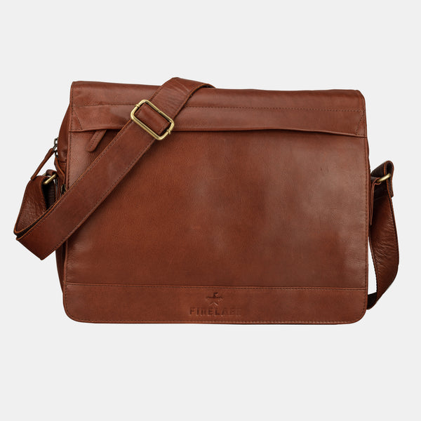 Men Leather Flap Over 14 inch Messenger Laptop Bag
