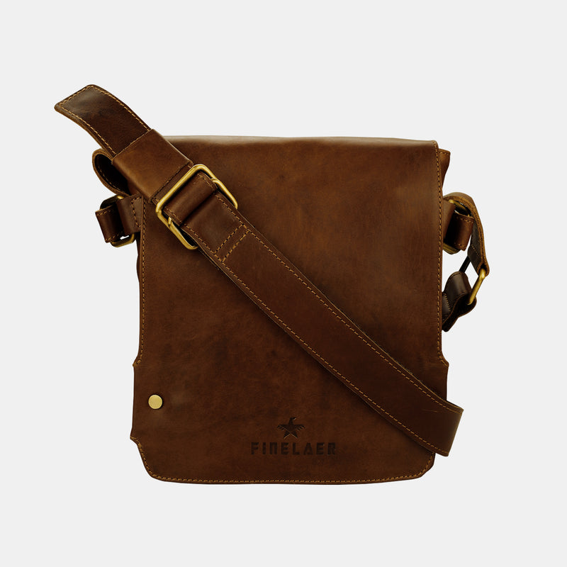 Finelaer Leather Flap Over Messenger Crossbody Bag for Men & Women