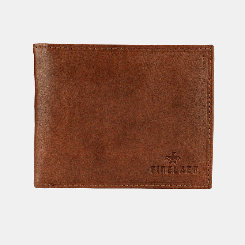 Brown Leather Men Bifold Wallet Slim RFID Blocking