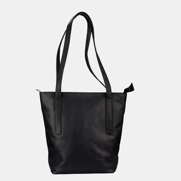 Women Travel Black Leather Tote Handbag | Finelaer