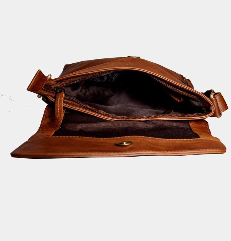 Brown Leather Sling  Crossbody Bags For  Women
