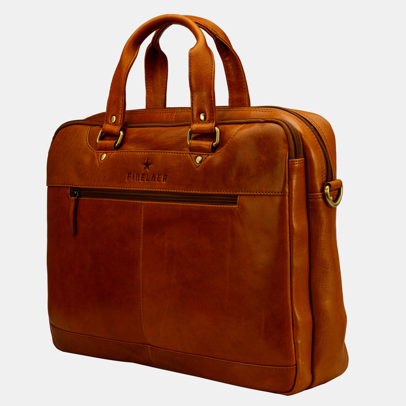 Finelaer Brown Designer Vintage Leather Messenger Laptop Bag For Men 14 inch