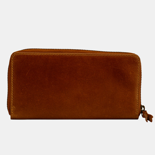 Brown Leather Women Wallet Purses Zip Around RFID