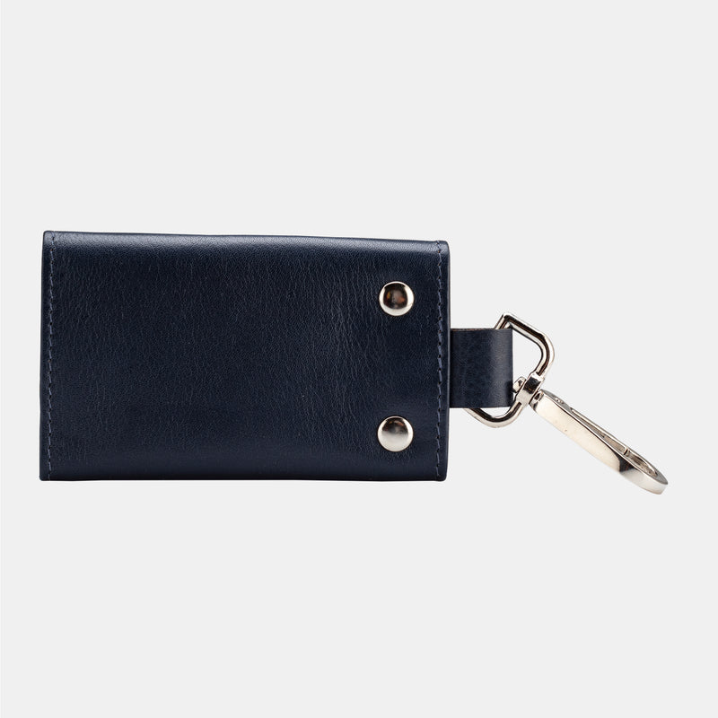 FINELAER Leather Key Chain Holder Wallet Case Organizer 6 Hooks Button Closure Denim Blue