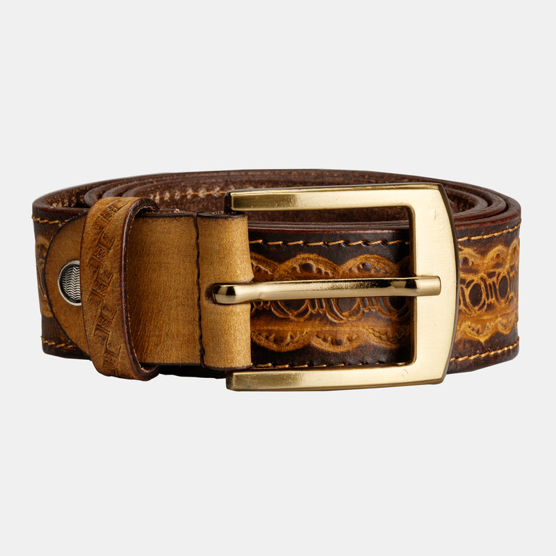 Brown Leather Belt With Antique Silver Buckle por 4MLeatherDesign