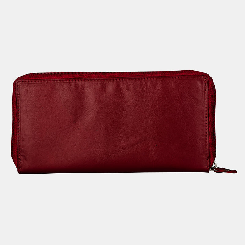 Red Leather Women Wallet Purses Zip Around RFID