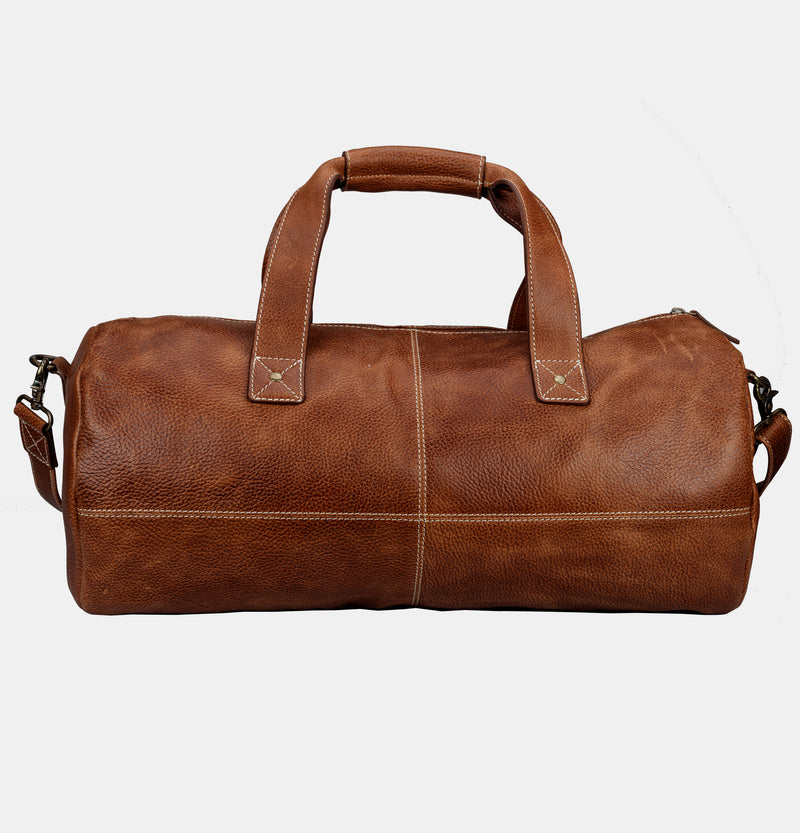 Full Grain Brown Leather Travel Duffle Bag | Finelaer