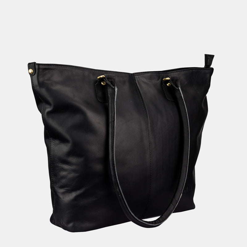 Women Multifunction Black Leather Tote Handbag | Finelaer