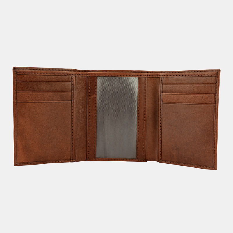 Brown Leather Men Trifold Wallet Slim RFID Blocking