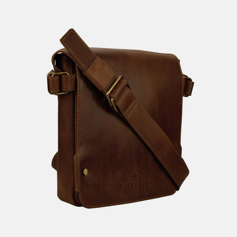 Brown Real Leather Flap Crossbody Bag for Men