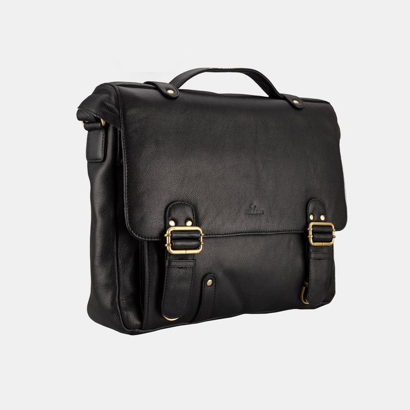 FINELAER 15 inch Leather Laptop Messenger Office Bag for Men & Women with Adjustable Strap