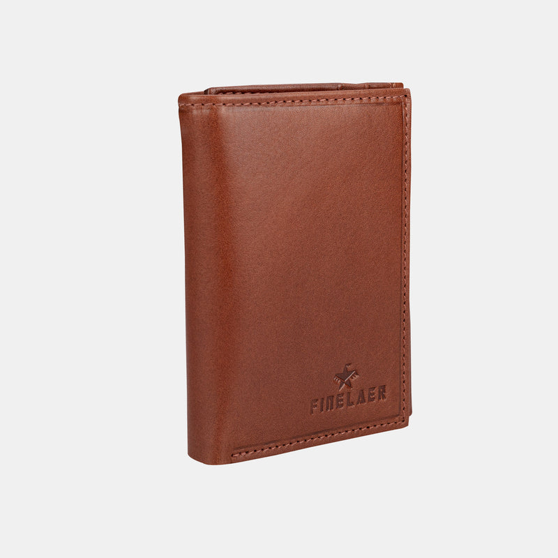 Finelaer Leather Men's Trifold Wallet-Sleek and Slim Includes Id Window and Credit Card Holder (Brown Stag)