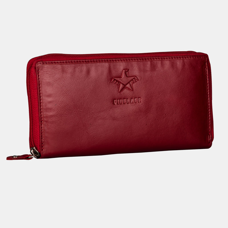 Red Leather Women Wallet Purses Zip Around RFID