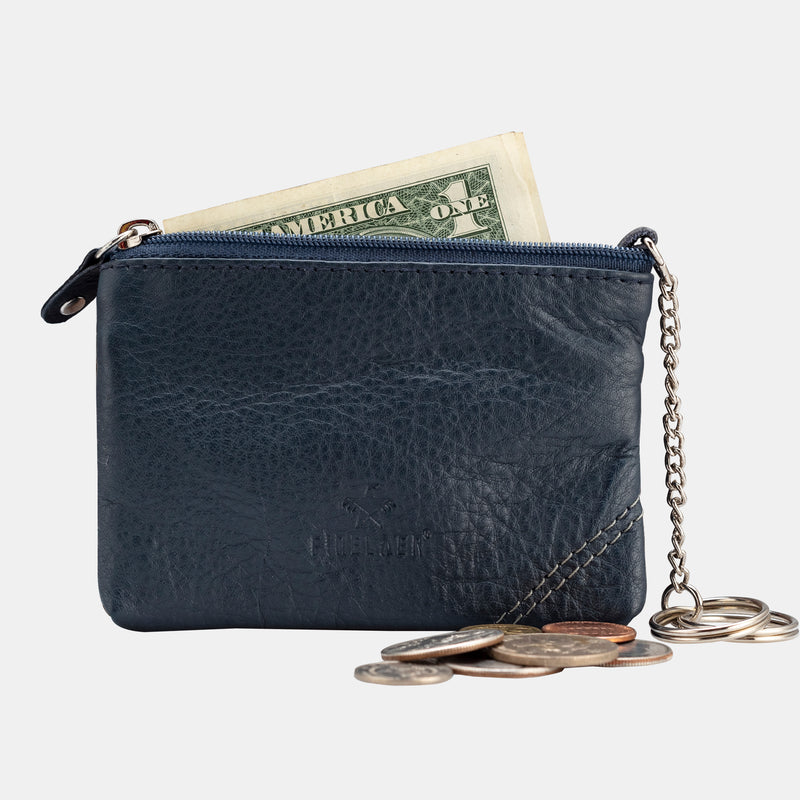 FINELAER Leather Key Coin Pouch for Men & Women Mini Zippered Holder