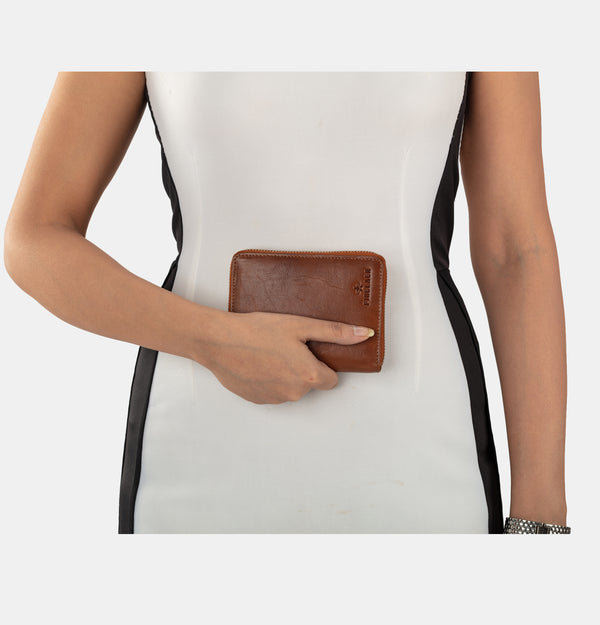 Women's Brown Leather Small Wallet With Coin Pocket
