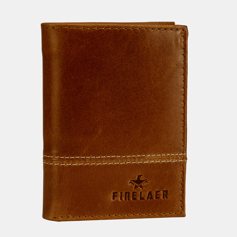 Brown Vintage Leather Men Trifold Wallet Slim RFID Blocking
