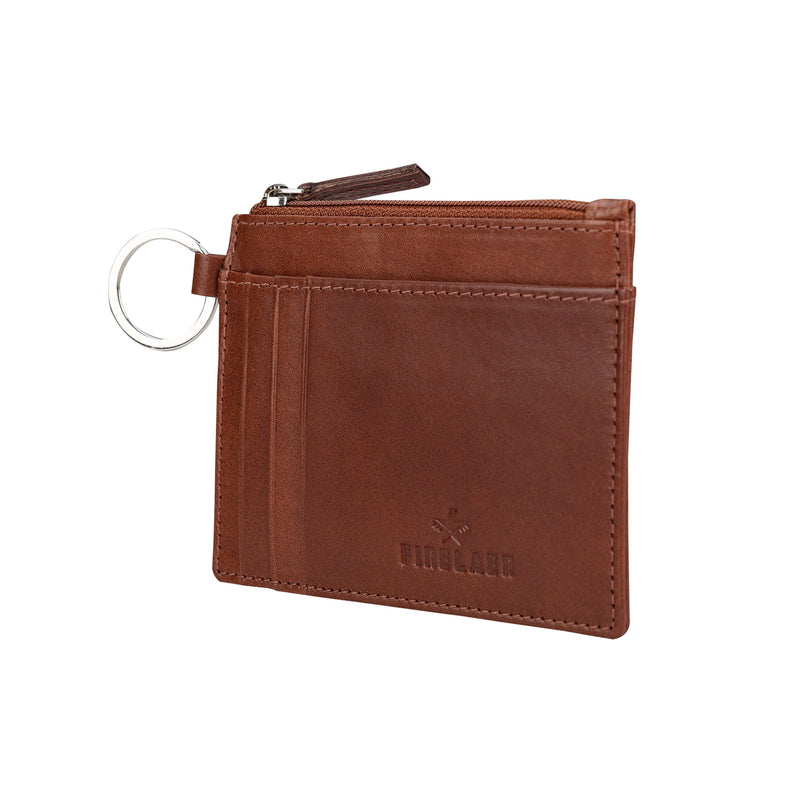 Finelaer Key Ring Zip Coin Pouch Card ID Holder Wallet (Brown Carlo)