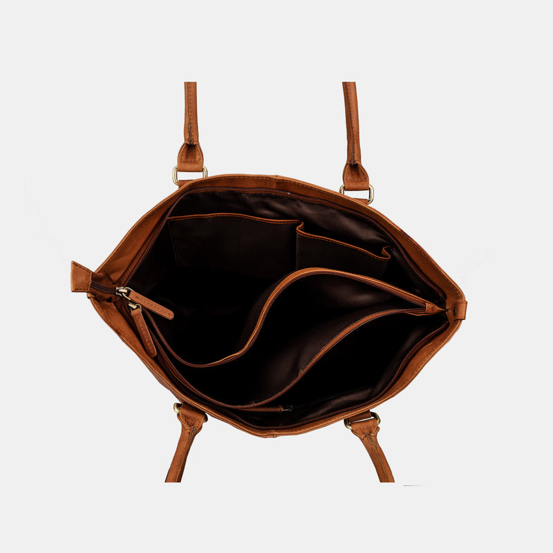 Women Shopper Brown Leather Tote Handbag | Finelaer