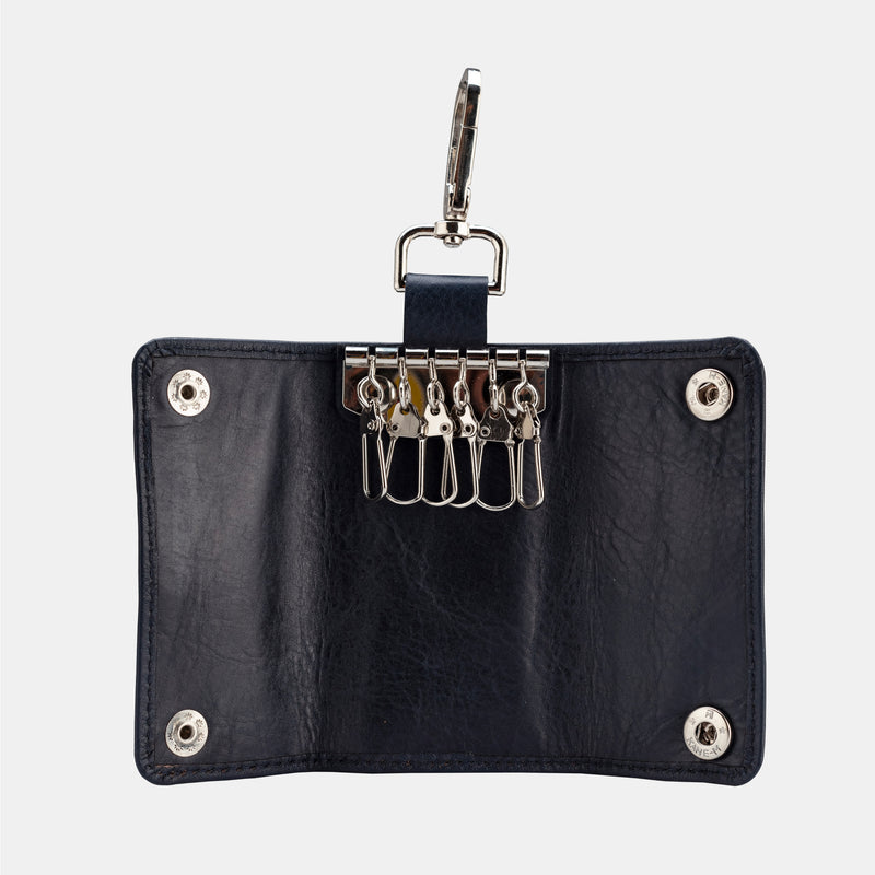 Finelaer Leather Key Chain Holder Wallet Case Organizer 6 Hooks Button Closure