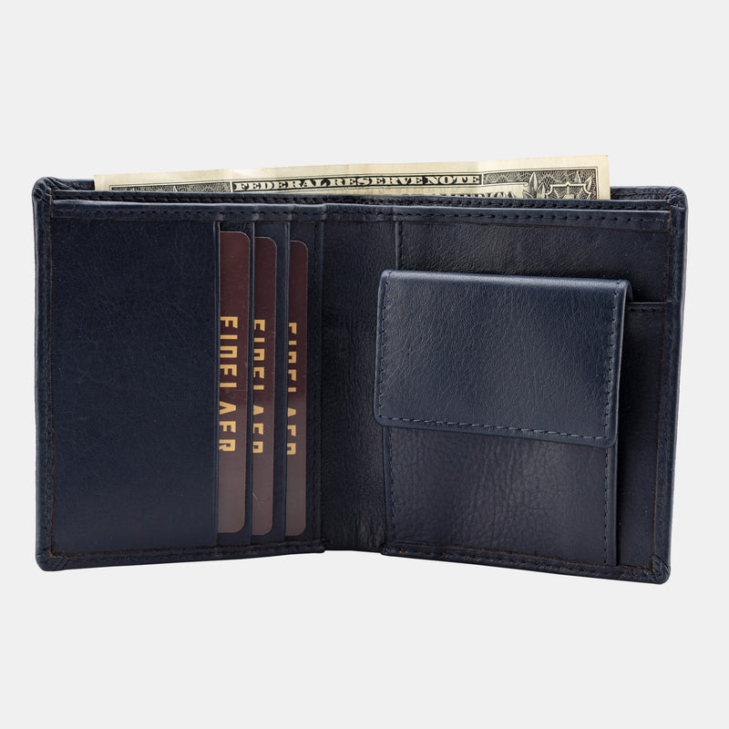 FINELAER Genuine Leather Credit Card Coin Cash Mens Bifold Wallet