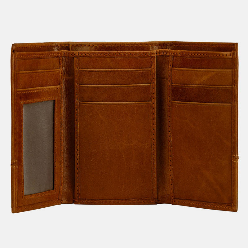 Brown Vintage Leather Men Trifold Wallet Slim RFID Blocking