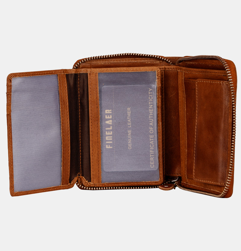 Women's Brown Leather Small Wallet With Coin Pocket