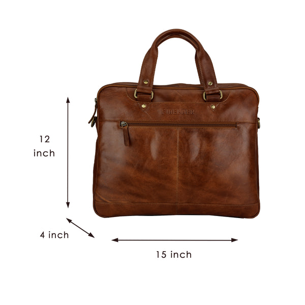 Brown Leather 14 Inch Laptop Messenger Bag For Men Women