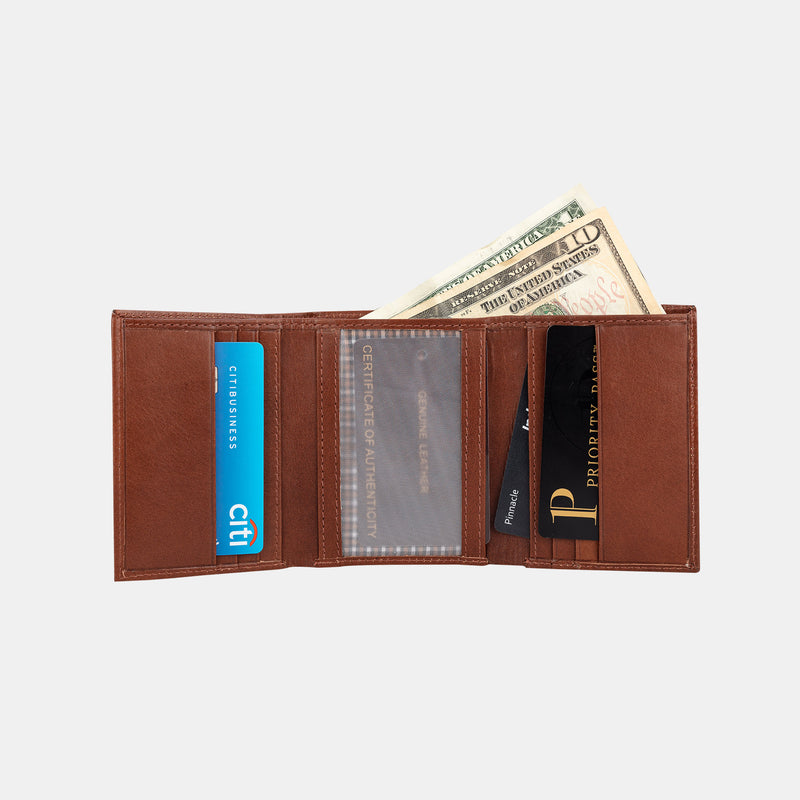 Finelaer Leather Men's Trifold Wallet-Sleek and Slim Includes Id Window and Credit Card Holder (Brown Stag)