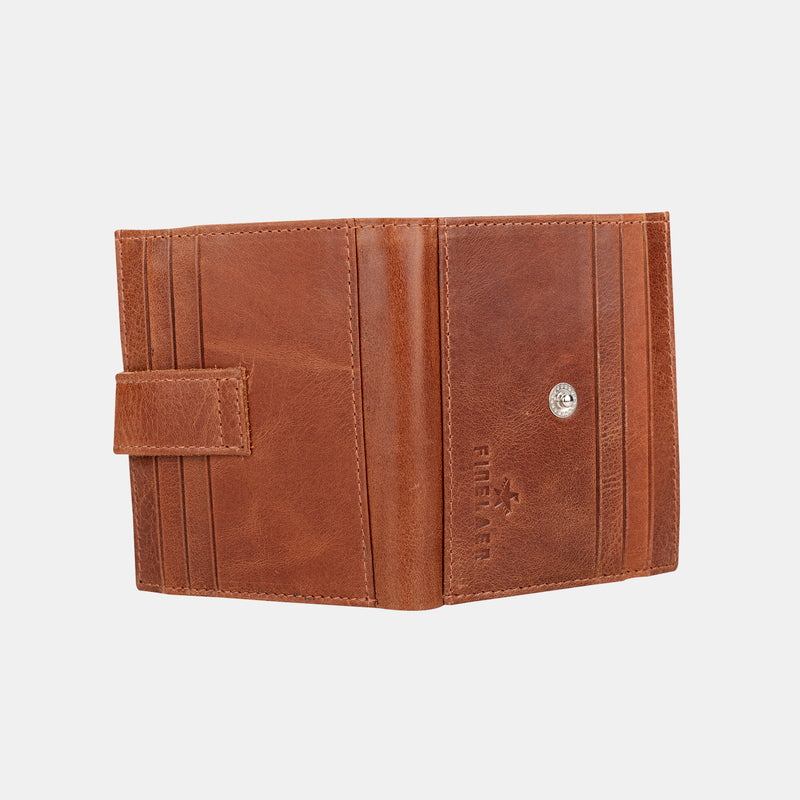 FINELAER Men Leather Bifold Button Slim RFID Wallet with14 Card slot 1 Cash Slot (Brown Stag)