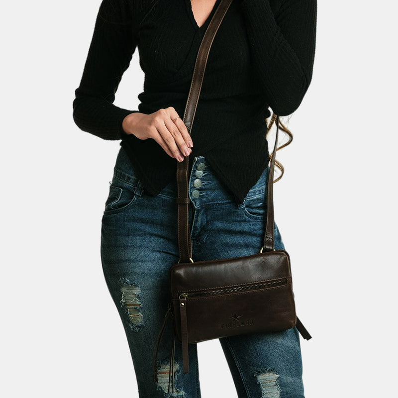 Finelaer Leather Small Women Crossbody Bag Purse with Adjustable Shoulder Strap (Dark Brown)